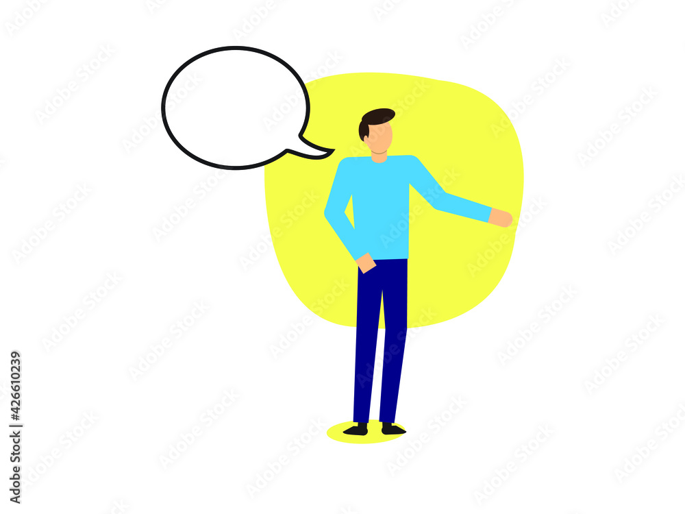Happy young man talking and explaining something with speech bubble. Happy young man talking and explaining something with speech bubble.
