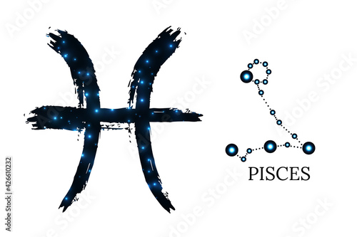 Zodiac sign with text. pisces symbol isolated on white background. Vector illustration