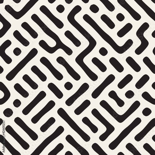 Vector seamless trendy pattern. Monochrome organic shapes texture. Abstract rounded lines stylish background.