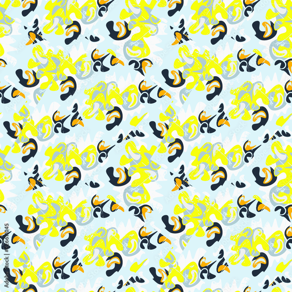 Decorative seamless abstract pattern with chaotic shapes and grunge spots