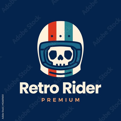 retro skull helmet rider motorcycle club logo vector icon illustration