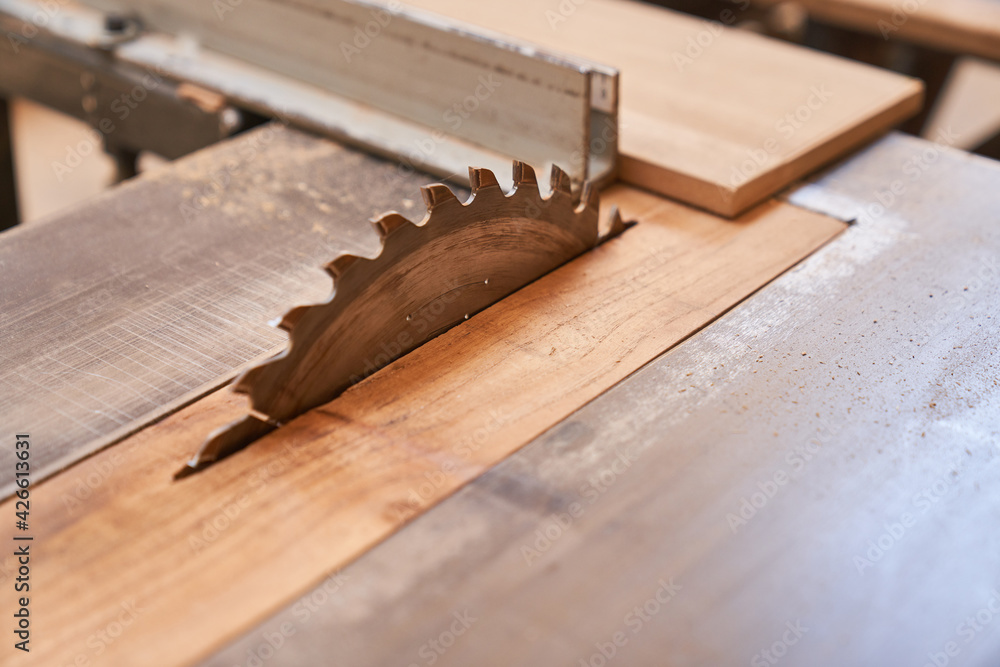 Circular saw on a workbench in a joinery Stock Photo Adobe Stock