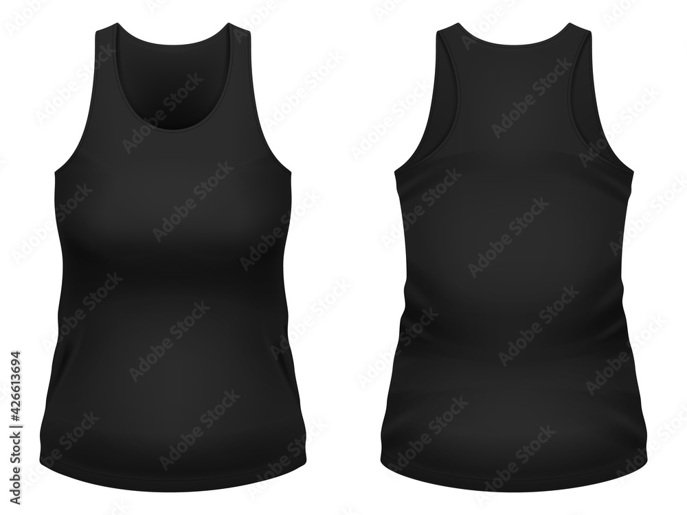Blank black tank top template Front and back views Vector