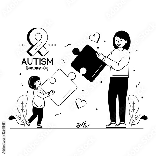 
An autistic girls illustration in glyph line design 

