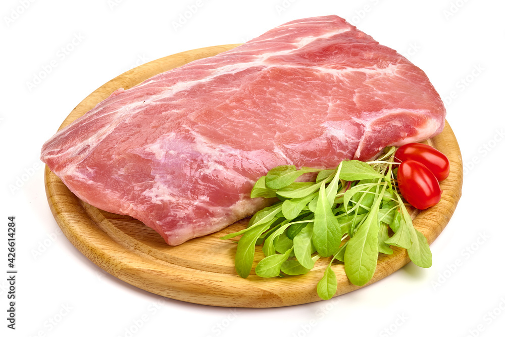 Raw pork meat, isolated on white background. High resolution image.