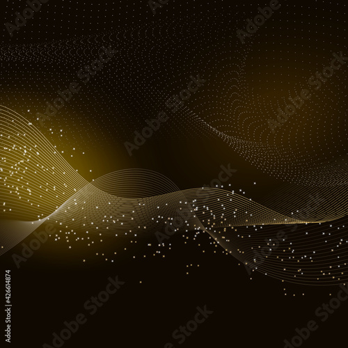 Abstract Wavy Lines Background With Stars.