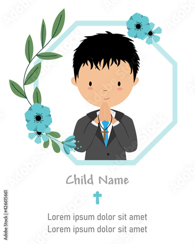 My first communion card. Boy praying