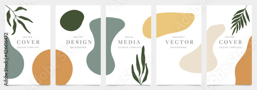 Cover templates vector set. Social media background design with floral and hand drawn organic shapes textures. Abstract minimal trendy style wallpaper. Vector illustration.