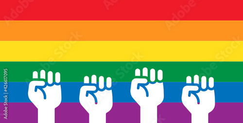 Fight for gay LGBT rights rainbow fist vector.