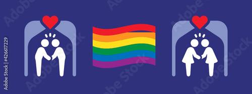 LGBT figures and heterosexual couple. Equality symbols. Love is love icon vector illustration. 