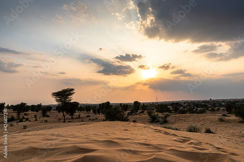 sun set view of thar desert during golden hour.