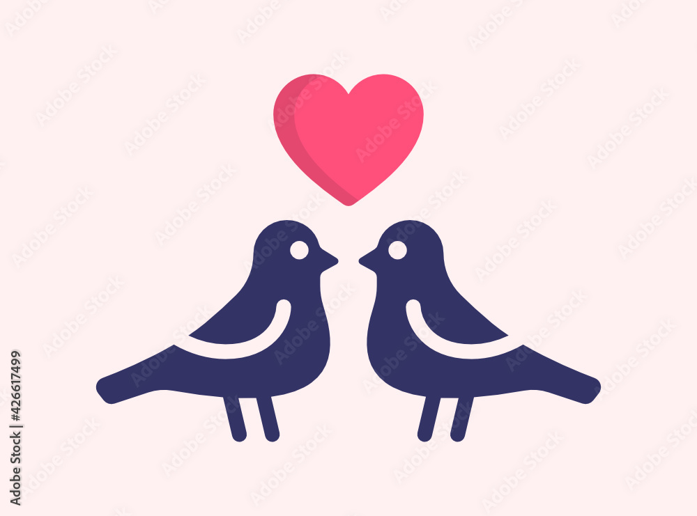 Two birds with pink heart vector. Valentine concept.