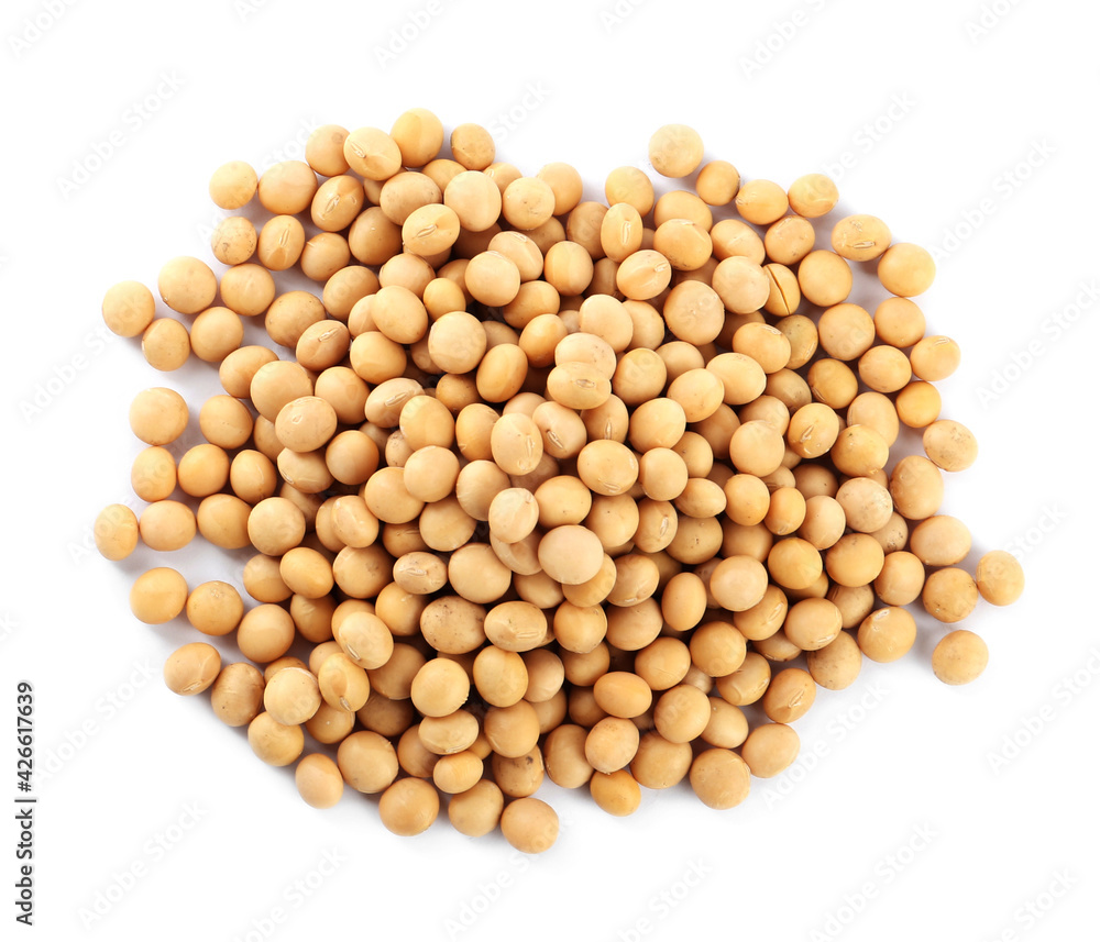 Heap of soya beans isolated on white, top view Heap of soya beans isolated on white, top view