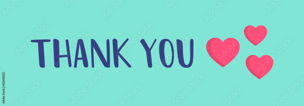 Thank you with pink hearts sign graphics vector.