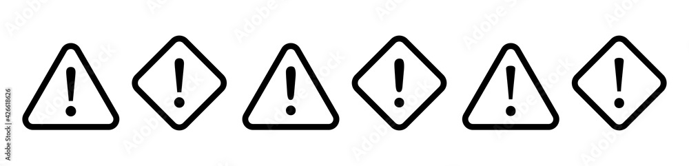 Set warning vector signs with an exclamation mark inside. Danger, hazard, attention symbols. Vector illustration eps10. Set warning vector signs with an exclamation mark inside. Danger, hazard, attention symbols. Vector illustration eps10.