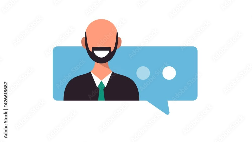 Man chat animation. Young guy with speech bubble. Concept for message, social networking and online. 4k motion video with alpha matte channel Man chat animation. Young guy with speech bubble. Concept for message, social networking and online. 4k motion video with alpha matte channel
