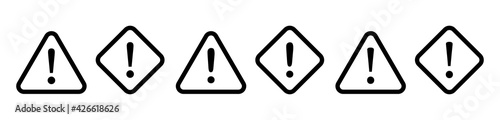 Set warning vector signs with an exclamation mark inside. Danger, hazard, attention symbols. Vector illustration eps10.