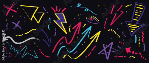 Vector Arrow doodle design vector. Hand drawn Old school tattoo vector elements.
Trendy hipster icon funny design with brush and texture. Cartoon elements.