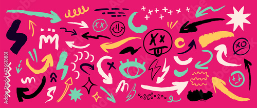 Vector Arrow doodle design vector. Hand drawn Old school tattoo vector elements.
Trendy hipster icon funny design with brush and texture. Cartoon elements.