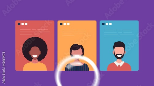 Headhunting, recruiting people. Business HR concept motion animation illustration. Search Candidate to hire employee or workers for job. 4k video with alpha matte channel