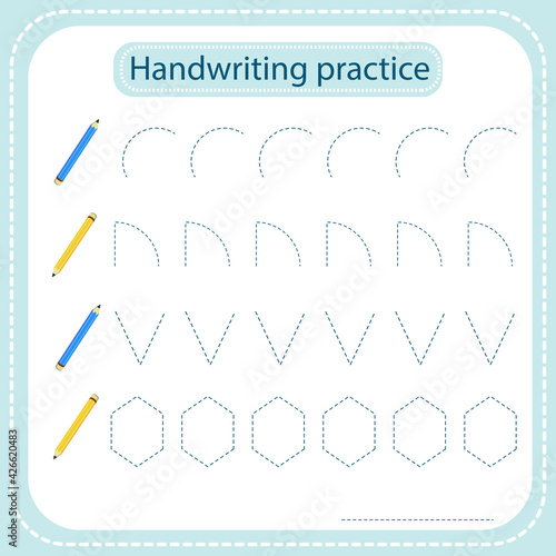 vector illustration of a handwritten practice sheet with pencils. Preparing for school