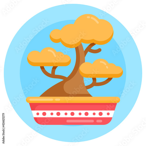 
Chinese trees icon, flat design of bonsai 

