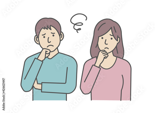 Vector Illustration of young man and woman (couple or  family etc. ) in trouble or confused.