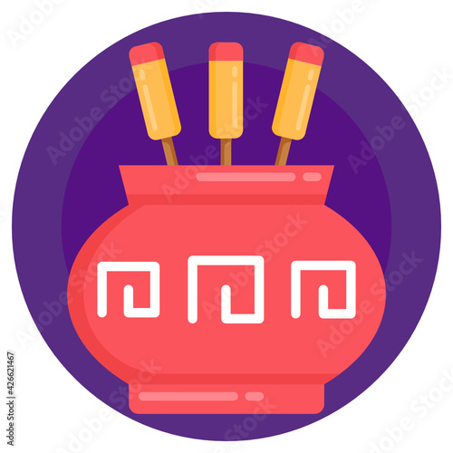 
Fragrance sticks inside the pot, incense urn icon 

