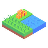 
An icon of farm fields isometric design 

