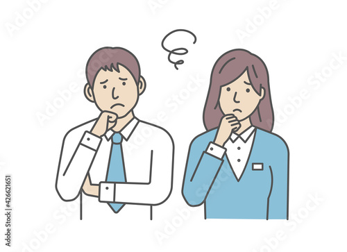 Vector Illustration of young businessman and businesswoman in trouble or confused.