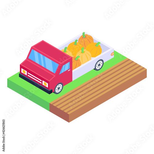 
Isometric icon of pumpkins truck 


