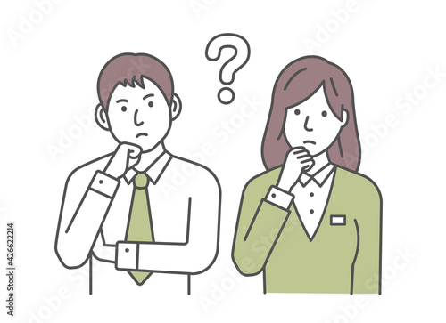 Vector Illustration of young businessman and businesswoman having a question