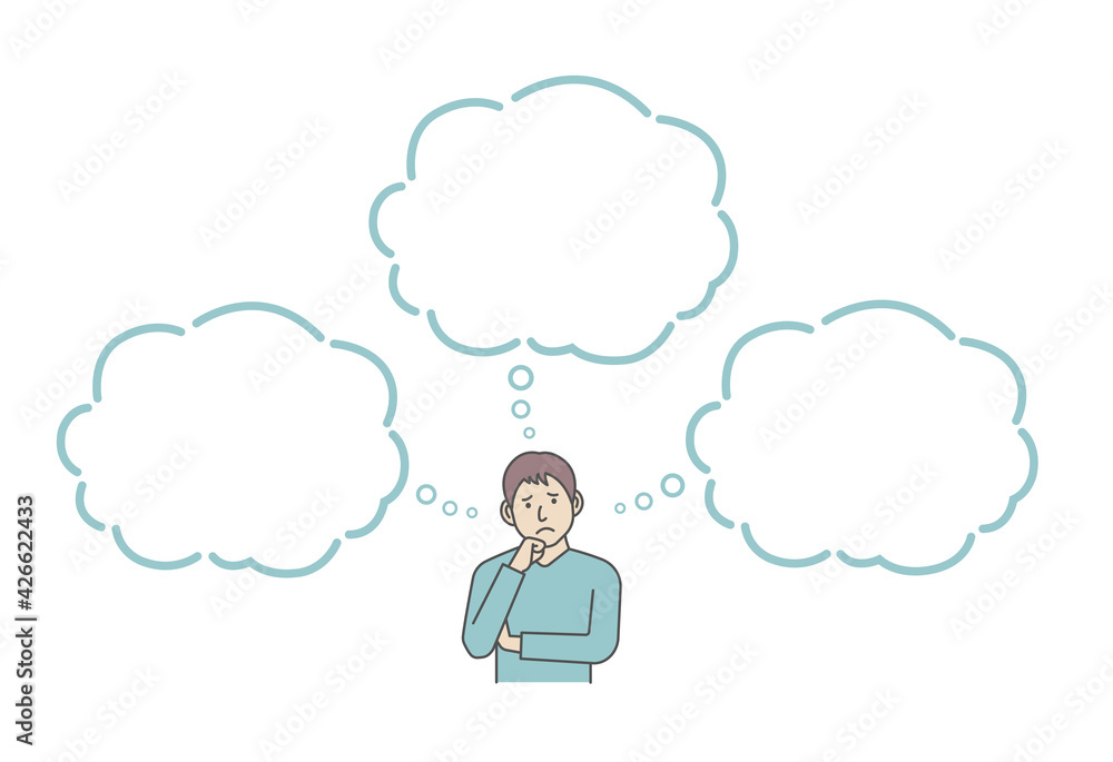 Vector Illustration of young man in trouble or confused with speech bubbles. Vector Illustration of young man in trouble or confused with speech bubbles.