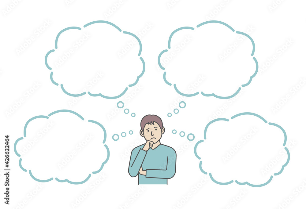 Vector Illustration of young man in trouble or confused with speech bubbles. Vector Illustration of young man in trouble or confused with speech bubbles.