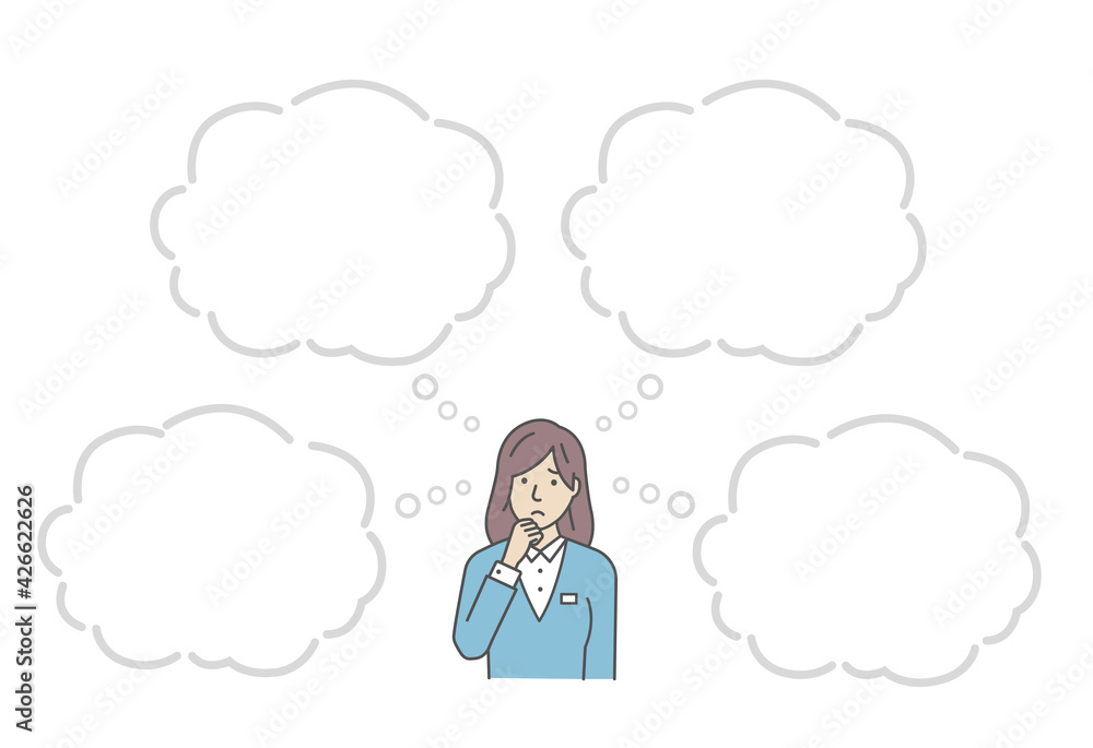 Vector Illustration of young business woman in trouble or confused with speech bubbles. Vector Illustration of young business woman in trouble or confused with speech bubbles.