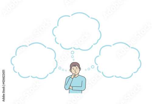 Vector illustration of a thinking man with speech bubbles. © barks
