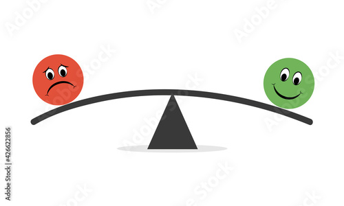 smiley faces red and green sad to happy balance