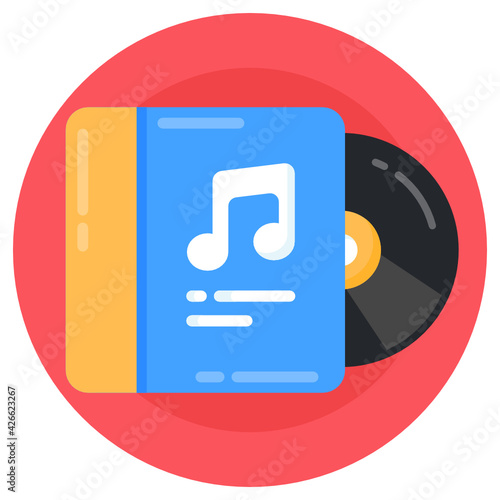 
Disc inside cover, flat rounded icon of music album 


