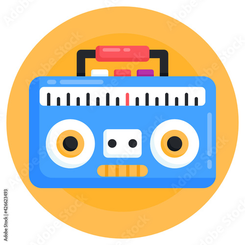 
Audio broadcast instrument, flat rounded icon of stereo 

