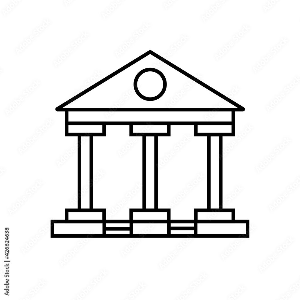 Bank building facade thin line icon in black. Ancient roman greek temple. Art museum sign. Trendy flat isolated symbol for: illustration, outline, logo, mobile, app, design, web, ui, ux. Vector EPS 10 Bank building facade thin line icon in black. Ancient roman greek temple. Art museum sign. Trendy flat isolated symbol for: illustration, outline, logo, mobile, app, design, web, ui, ux. Vector EPS 10