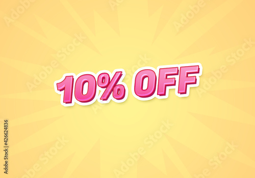 10 percent off discount word concept. 10 percent off discount on yellow background. use for cover, banner, blog.