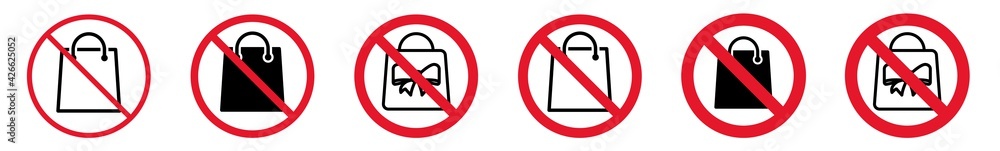 Prohibition Sign Shopping Bag Buying Forbidden Icon Set | Paper Bags Prohibition Signs Prohibited Vector Illustration Logo | Commerce Prohibition Sign Isolated Collection Prohibition Sign Shopping Bag Buying Forbidden Icon Set | Paper Bags Prohibition Signs Prohibited Vector Illustration Logo | Commerce Prohibition Sign Isolated Collection