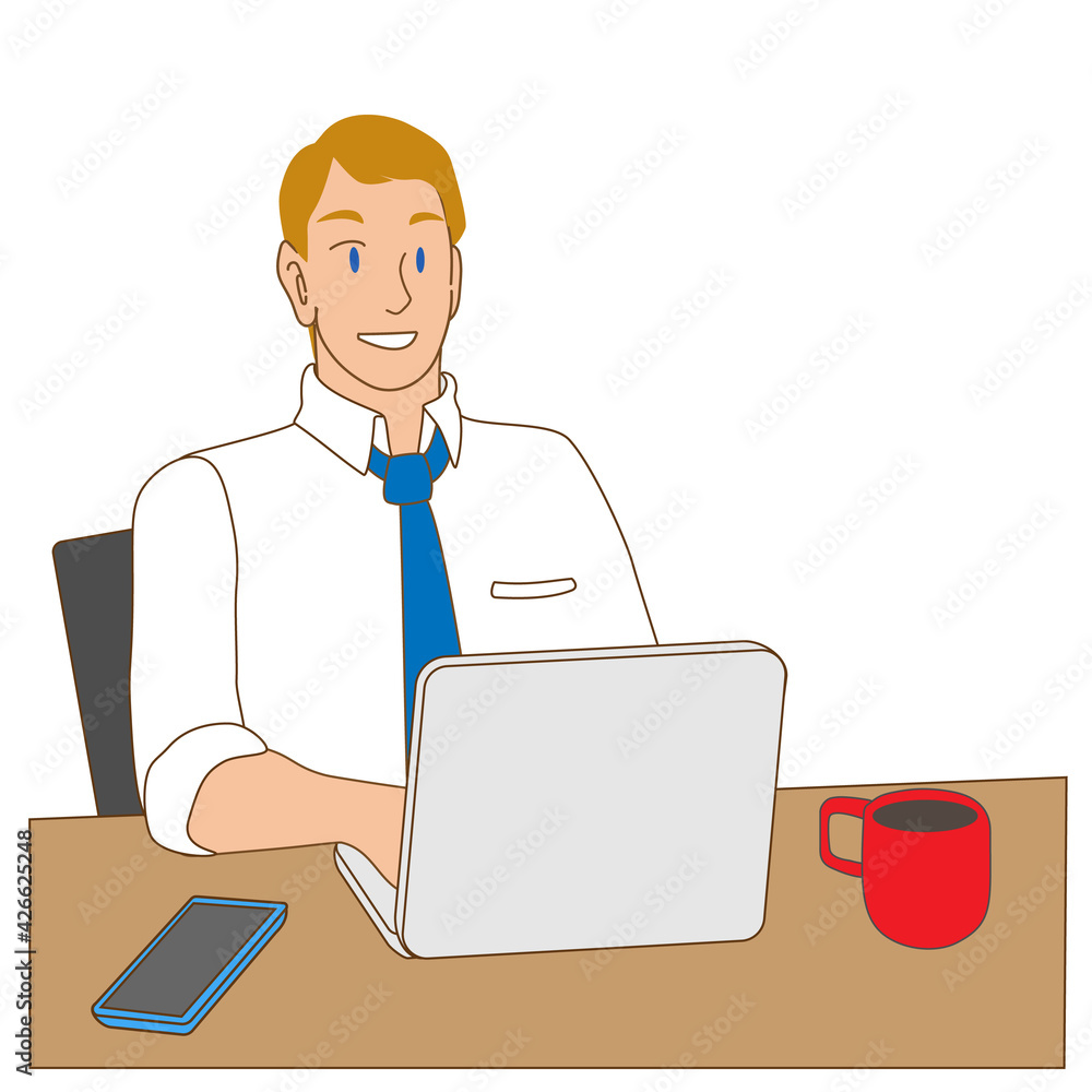 ノートパソコンで仕事をする白人ビジネスマン