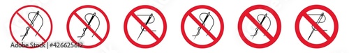 Prohibition Sign Needle Forbidden Icon Set | Needles Prohibition Signs Sewing Prohibited Vector Illustration Logo | Needle Sew Prohibition Sign Isolated Collection