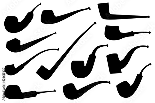Collection of different smoking pipes isolated on white