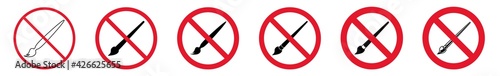 Prohibition Sign Painting Paintbrush Forbidden Icon Set | Creative Paintbrushes Prohibition Signs Prohibited Vector Illustration Logo | Paint Brush Prohibition Sign Isolated Collection