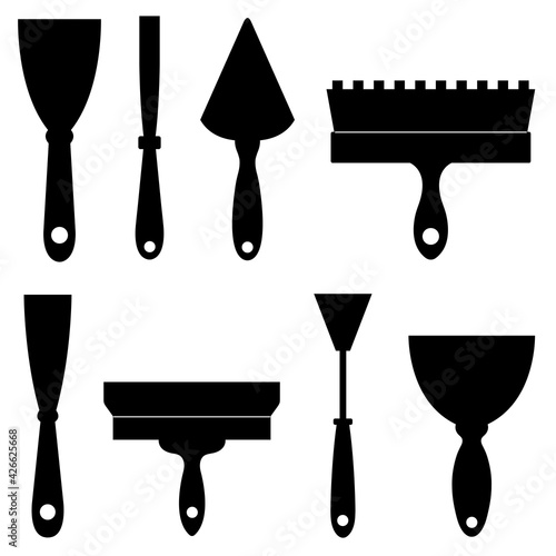 Collection of different construction spatulas isolated on white