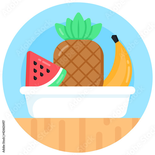 
Grab this yummy flat rounded icon of fruit plate 

