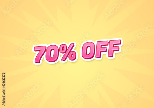 70 percent off discount word concept. 70 percent off discount on yellow background. use for cover, banner, blog.