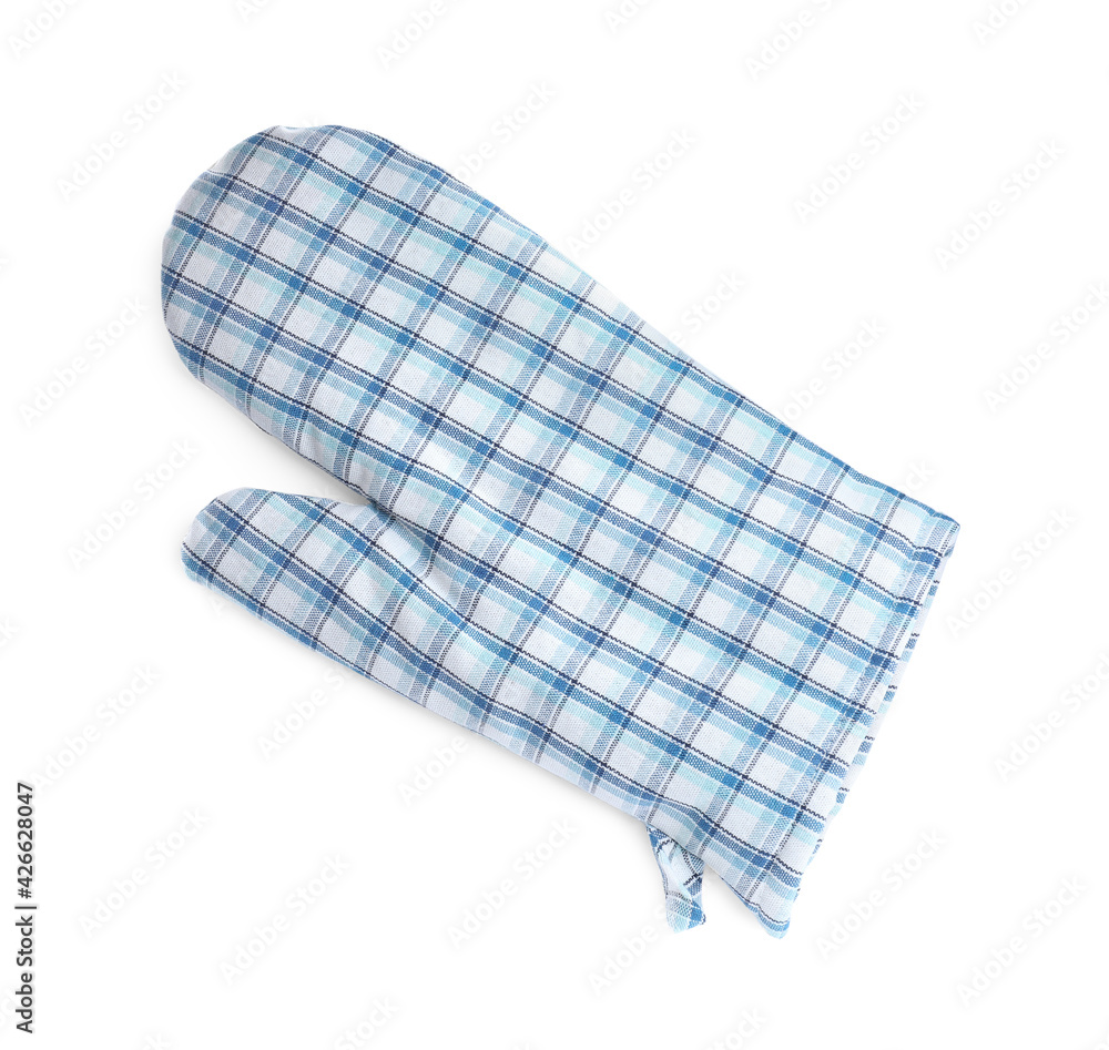 Oven glove for hot dishes isolated on white, top view Oven glove for hot dishes isolated on white, top view